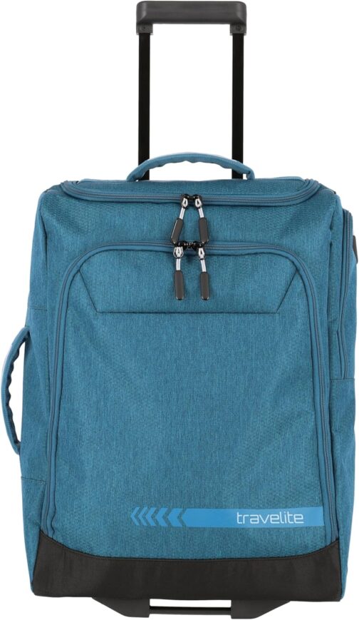 Travelite Trolley Travel Bag with Wheels, Small, Kick Off, Practical Hand Luggage, Trolley for Holidays and Sports, petrol