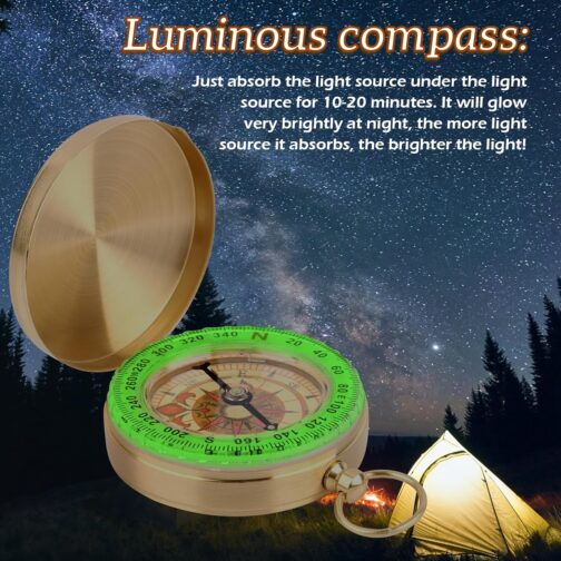 PBUSPU Outdoor Compass Hiking Portable with Luminous Numerals, Waterproof Compass Golden for Camping, Hiking, Hunting and Outdoor Activities – Bild 5