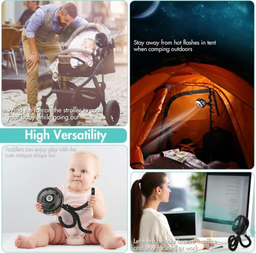 Winique USB Fan Quiet Handheld Fan Mini Fan with 3 Speeds / 720° Adjustable / LED Light, Over 10 Hours Battery Life for Prams, Home and Office – Bild 2