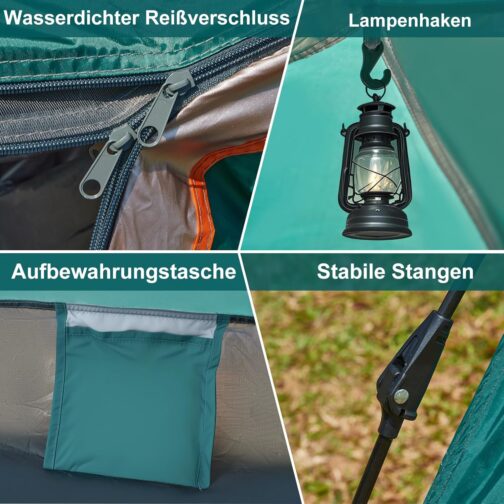 Newfulam Camping Tent 3-4 People, 60S Car Pop Up Tent, Waterproof Dome Tents, Pop Up Tent, Quick Assembly with 2 Mesh Doors, UV, Windproof for Camping, Outdoor, Trekking – Bild 5
