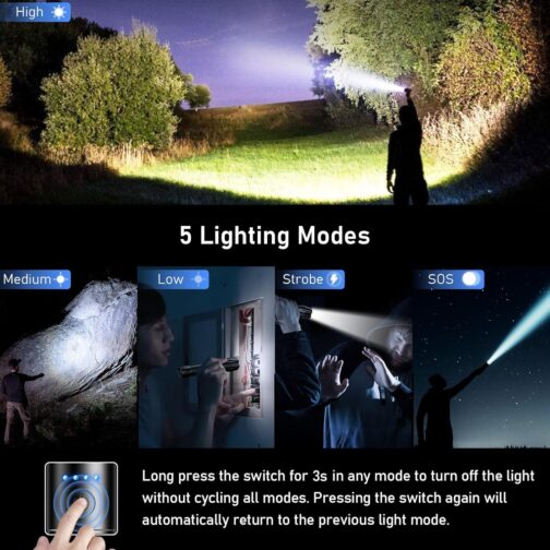 Blukar LED Torch Rechargeable, 2000 Lumens, Extremely Bright Zoomable Torches with 5 Light Modes and Long Operating Time, IPX6 Waterproof Hand Lamp for Camping, Hiking, Fishing, Outdoor, Emergency – Bild 4