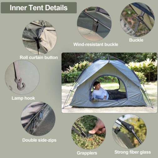 Camping Tent Automatic Instant Tent 2-3 Person Pop Up, Double Layer Waterproof & Windproof Ultralight Dome Tent UV Protection Easy Setup for Trekking, Families, Backpacking – Bild 5