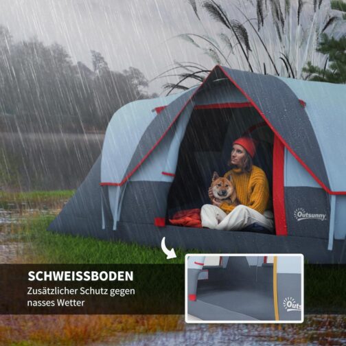 Outsunny Campingzelt für 5-6 Personen stabil wasserdicht Familienzelt mit Eingang Fenster Packtasche, Zelt mit 3000mm Wassersäule Tunnelzelt Kuppelzelt für Camping Reise Garten – Bild 4