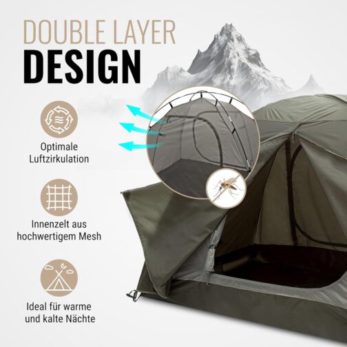 WANDERFALKE® Zelt 2-4 Personen wasserdicht 4.000mm, Ultraleicht & kleines Packmaß, Campingzelt mit Vorzelt, Familienzelt, Outdoor Zelte für Camping, Reise, Angeln, für warme & kalte Tage – Bild 3