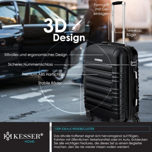 KESSER® 3-Piece Set Basic Hard-Shell Trolley Suitcases, ABS Travel Luggage on 4 Wheels with Telescopic Handle and Lock, M-L-XL – Bild 9