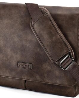 VX VONXURY Shoulder Bag Men and Women, Canvas/Leather, 14 Inch Laptop Bag, Messenger Bag, Work Bag for Work School, Coffee-vegan leader