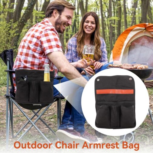 Chair Armrest Bag for Outdoor Camping, Armrest Organiser Chair Side Organiser Hanging Storage Bag Multifunctional Storage Bag Chair Side Bag for Camping Beach (Black) – Bild 5