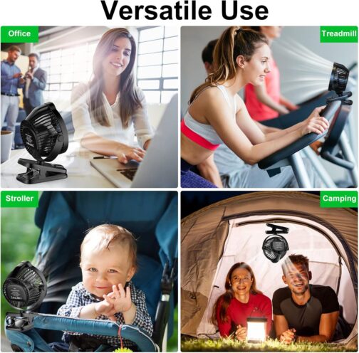 Minthouz Table Fan with Clip, 8000 mAh USB Fan, 5 Speeds Portable Mini Fan, Low Noise Ceiling Fan, Ideal for Outdoor Camping/Pram/Home/Office – Bild 7