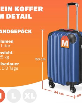 Monzana® 3-Piece Suitcase Set Baseline Hard Shell Suitcase M-L-XL Gel Handles 4 Wheels Edge Protection Lock Feet ABS Trolley Trolley Travel Suitcase Set, blue, Suitcase