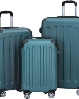 BEIBYE 2045 Twin Rolls, 3-Piece Travel Suitcase Set, Trolleys, Hard Shell, in 14 Colours, dark green