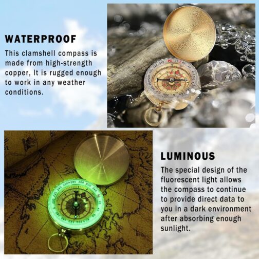 Children's Compass, Portable Compass Pocket Compass, Outdoor Compass, Waterproof Pocket Compass Made of Brass with Fluorescence and Navigation Tools for Outdoor Activities such as Camping Hiking – Bild 5