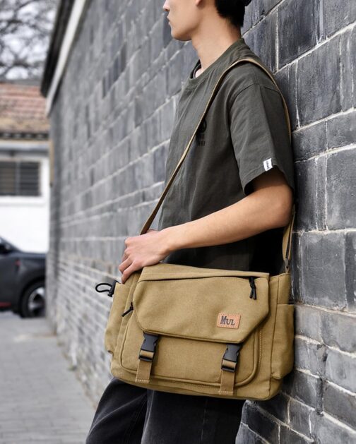 ibalulu Men's Shoulder Bag, Robust Canvas Messenger Bag with Multiple Pockets and Adjustable Strap, Vintage Crossbody Bag, Hobo Work Bag, Unisex Shoulder Bag for Work, Travel, Everyday Use, khaki – Bild 8