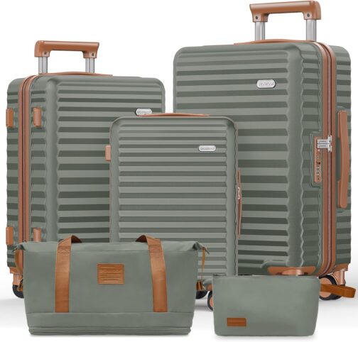 SHOWKOO Hard-Shell Expandable Travel Suitcase with Wheels, 100% PC (Polycarbonate) Lightweight, Durable Carry-On Luggage Trolley with TSA Lock, light green