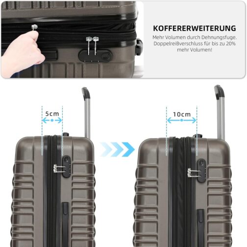 BEIBYE Hard Shell Suitcase, Trolley Suitcase, Travel Suitcase, Twin Wheels Suitcase Set, coffee – Bild 4