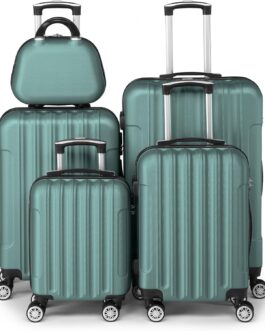 LEADZM Suitcase Set, 5 Pieces, Travel Suitcase Set, Suitcase Set, Hard Shell Trolley Made of ABS with Telescopic Handle, Hand Luggage, turquoise