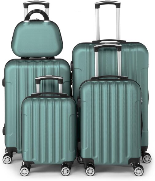 LEADZM Suitcase Set, 5 Pieces, Travel Suitcase Set, Suitcase Set, Hard Shell Trolley Made of ABS with Telescopic Handle, Hand Luggage, turquoise