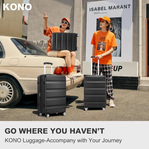 KONO Suitcase Trolley Lightweight Expandable ABS + PC Hard Shell Luggage with TSA Lock and Double Spinning Wheels for Travel and Business, black, Suitcase – Bild 7