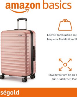 Amazon Basics Hard Shell Suitcase Set, Rose Gold, 1 piece