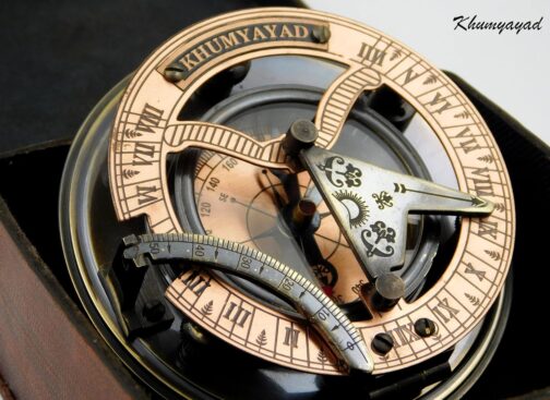 KHUMYAYAD Handmade Brass Sundial Compass Fully Functional with Pure Leather Case – Bild 8