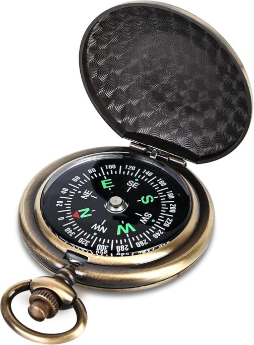 Mitening Outdoor Compass, Portable Brass Compass, Pocket Compass, Classic Waterproof Marching Compass, Pocket Watch, Flip Open with Luminous Numbers for Hiking, Camping, Hunting and Outdoor Activities