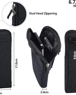 Mobile Phone Shoulder Bag Men’s Black, Mobile Phone Belt Bag Men’s Black, Small Mobile Phone Case for Hanging, Waterproof Zip, Men’s Bag, Waist Bag, Shoulder Bag with Belt Loop Shoulder Strap, black
