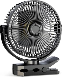 GOBRILLFUN 8.2 Inch Clip Fan Battery with 12000 mAh, 4 Speeds, Mini USB Charging Function for Office, Home and Camping (Without Remote Control and Light)