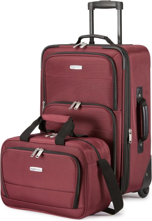 Amazon Basics Softside Carry-on Entry Luggage Set, red, Softside entry carry-on set