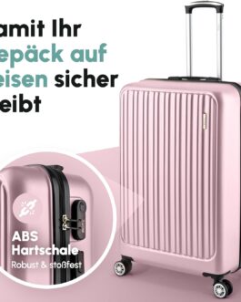 Easy Move ABS Hard Case – Ergonomic & Safe – Trolley Suitcase with 360° Wheels, Number Lock – Trolley Suitcase, Travel Suitcase, Pink, Hard shell with 360° double wheels