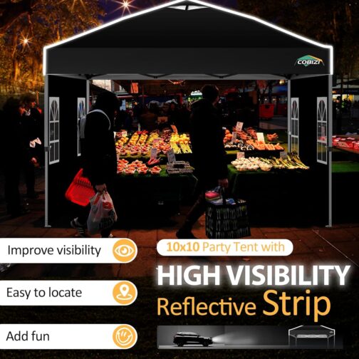 COBIZI Gazebo 3 x 3 m Waterproof Stable Winterproof Folding Gazebo Party Tent Garden Gazebo Pop Up Gazebo Folding Tent with 4 Side Ventilation Openings, Sandbag for Market, Outdoor Event, Black – Bild 4
