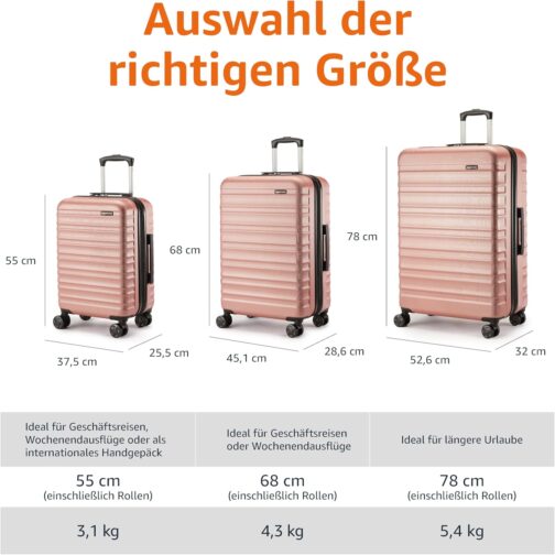 Amazon Basics Hard Shell Suitcase Set, Rose Gold, 1 piece – Bild 4