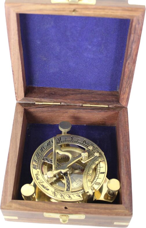 Antik 2000 Functional Nautical Compass Brass with Sundial in Elegant Gift Wooden Box – Bild 3