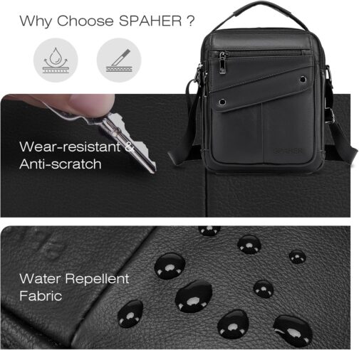 SPAHER Men's Shoulder Bag, Genuine Leather Shoulder Bag, Large Crossbody Bag, Men's Shoulder Bag, Business Bags, Travel for iPad 11 Inch – Bild 7
