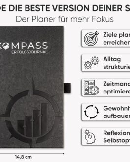 Kompass Success Journal Initial Version, Planner for Goals, Self-Reflection, Focus, Mindfulness & Gratitude, Diary, Notebook, Organiser in DIN A5 Format