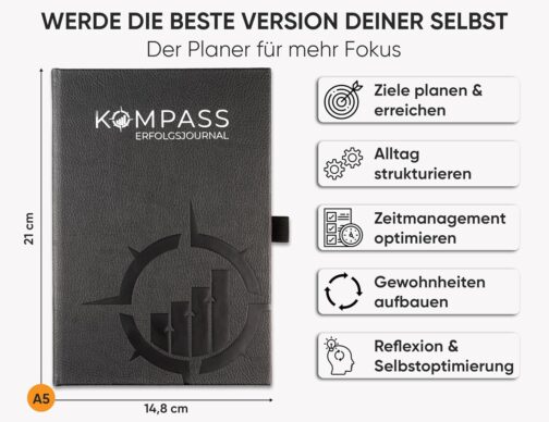 Kompass Success Journal Initial Version, Planner for Goals, Self-Reflection, Focus, Mindfulness & Gratitude, Diary, Notebook, Organiser in DIN A5 Format – Bild 2