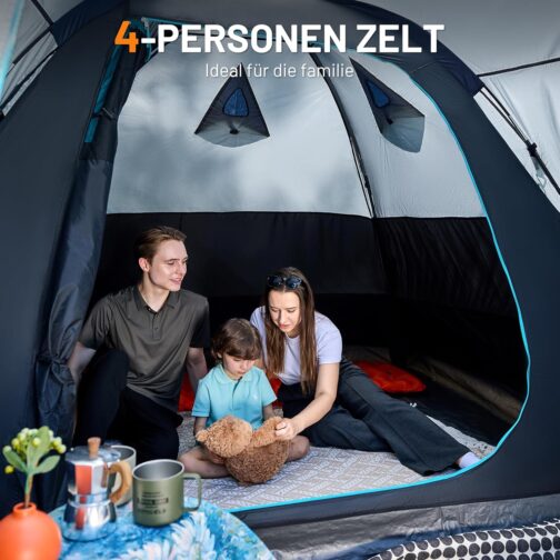 TIMBER RIDGE Tent 4 Person Standing Height 190 cm Camping Tent Waterproof with Awning Ventilation Hats Family Tent Dome Tent for Outdoor Travel Trekking Garden Festival – Bild 5