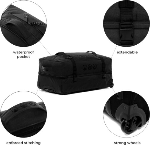 Large Travel Bag with 2 Wheels Kane Rolling Suitcase 80 cm Suitcase Sports Bag Travel Trolley Recycled Sea Plastic, Xxl-140 litres, L, travel bag – Bild 10