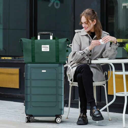 SHOWKOO Suitcase Set Hard Shell Lightweight PC + ABS Expandable Durable Trolley Travel Suitcase Hand Luggage Sets with 4 Wheels and TSA Lock, Army Green, Luggage set 5 pieces – Bild 2