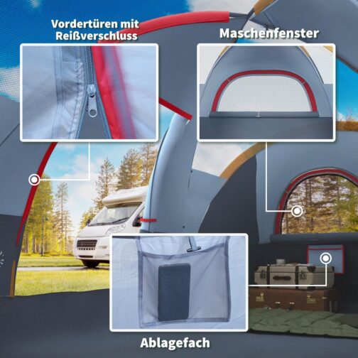 Outsunny Campingzelt für 5-6 Personen stabil wasserdicht Familienzelt mit Eingang Fenster Packtasche, Zelt mit 3000mm Wassersäule Tunnelzelt Kuppelzelt für Camping Reise Garten – Bild 8