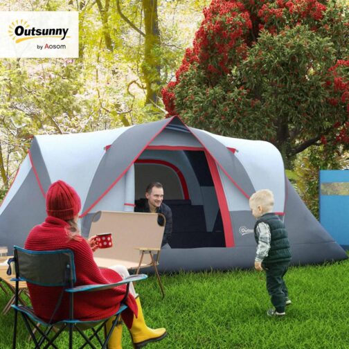 Outsunny Campingzelt für 5-6 Personen stabil wasserdicht Familienzelt mit Eingang Fenster Packtasche, Zelt mit 3000mm Wassersäule Tunnelzelt Kuppelzelt für Camping Reise Garten – Bild 2