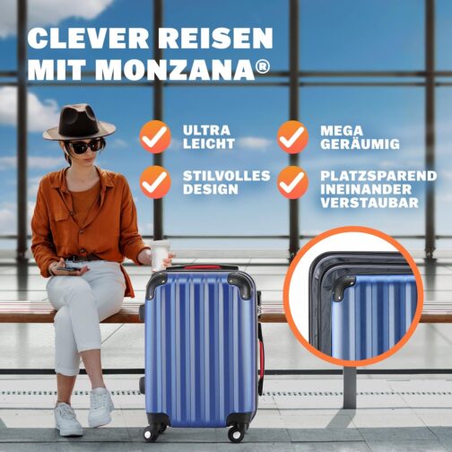 Monzana® 3-Piece Suitcase Set Baseline Hard Shell Suitcase M-L-XL Gel Handles 4 Wheels Edge Protection Lock Feet ABS Trolley Trolley Travel Suitcase Set, blue, Suitcase – Bild 3