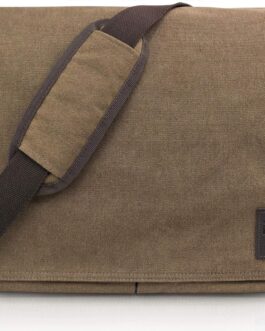 Travando® Unisex Canvas Shoulder Bag with Laptop Compartment, 9 Litre Volume, A4 Folder, Padded, Adjustable Shoulder Strap, Large Shoulder Bag, Messenger Bag for Work, University Students Brown