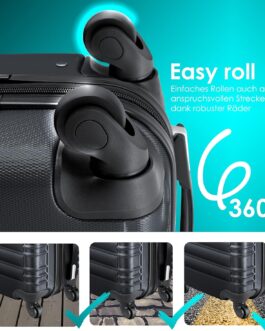 KESSER® 3-Piece Set Basic Hard-Shell Trolley Suitcases, ABS Travel Luggage on 4 Wheels with Telescopic Handle and Lock, M-L-XL
