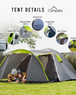 Campela Touristenzelt, Familienzelt, Tropical, für 3-4 Personen, wasserdicht 3000m, geklebte Nähte, CA0013