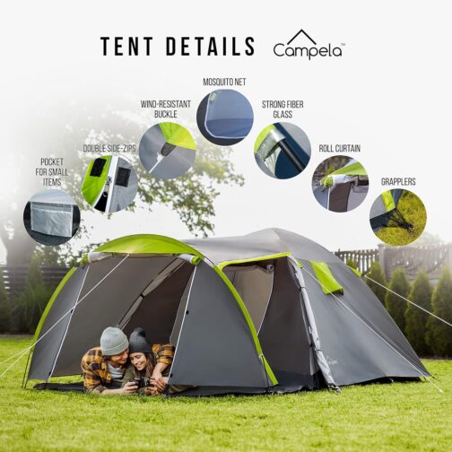 Campela Touristenzelt, Familienzelt, Tropical, für 3-4 Personen, wasserdicht 3000m, geklebte Nähte, CA0013 – Bild 2