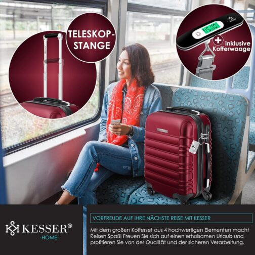 KESSER 4-Piece Basic Hard-Shell Trolley Suitcases, ABS Travel Luggage on 4 Wheels with Telescopic Handle and Lock, S-M-L-XL – Bild 8