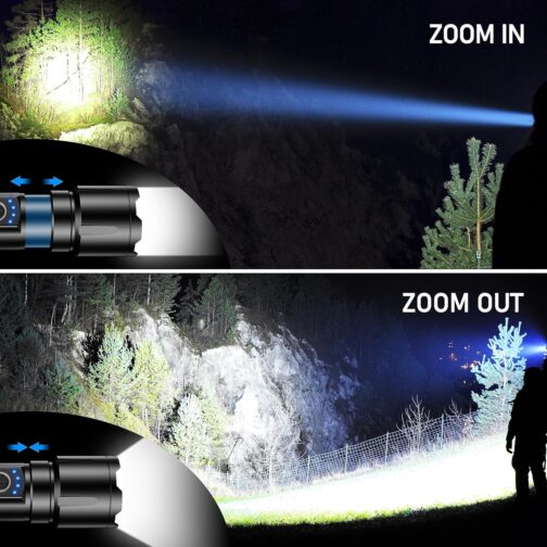 Blukar LED Rechargeable Torch, 500,000 Lumens, Extremely Bright Zoomable Tactical Torches, Strong with 5 Light Modes, IP67 Waterproof Flashlight Torch for Camping, Hiking, Outdoor, Fishing, Emergency – Bild 3