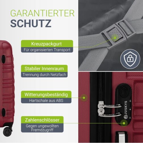 Juskys Hard Shell Suitcase Set Travel Suitcase - Combination Lock, Quiet 360° Wheels, Large, Telescopic Handle, Lightweight - 4 Hard Cases, red, Modern – Bild 5