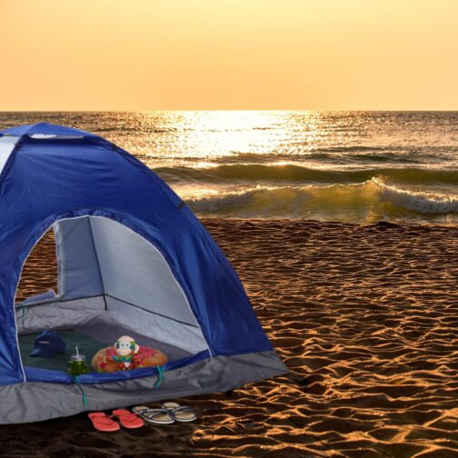 Relaxdays Pop Up Camping Tent H x W x D: 135 x 200 x 200 cm, throwing tent, water-repellent, small pack size, UV 50+, blue, blue – Bild 5