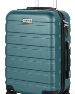 TANTOMI Large Suitcase, Travel Suitcase, Hard Case, Suitcase & Trolley, Hand Luggage with Password Lock, Hard Shell Suitcase with 4 Wheels, Light Dark Green, M (20 inches)