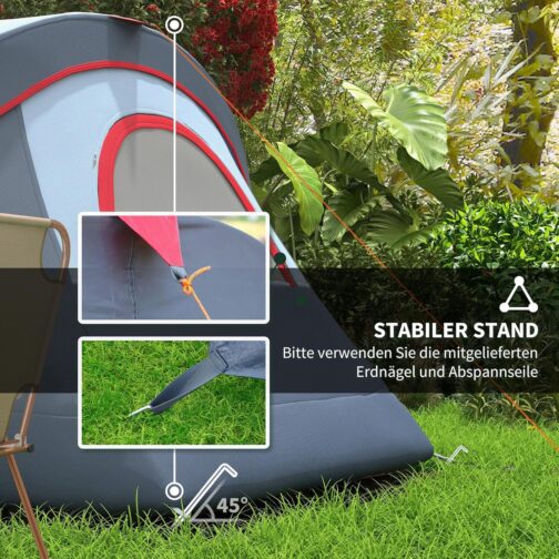 Outsunny Campingzelt für 5-6 Personen stabil wasserdicht Familienzelt mit Eingang Fenster Packtasche, Zelt mit 3000mm Wassersäule Tunnelzelt Kuppelzelt für Camping Reise Garten – Bild 6